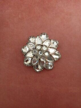 MCM Clear Rhinestone Three Layer Floral Brooch